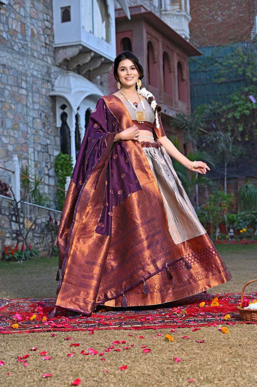 Women's Tussar Silk Patola Print Lehenga Choli Dupatta Set - Image 17